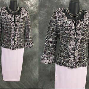 BEAUTIFUL st john knit Lilac purple black multi jacket skirt suit size 8